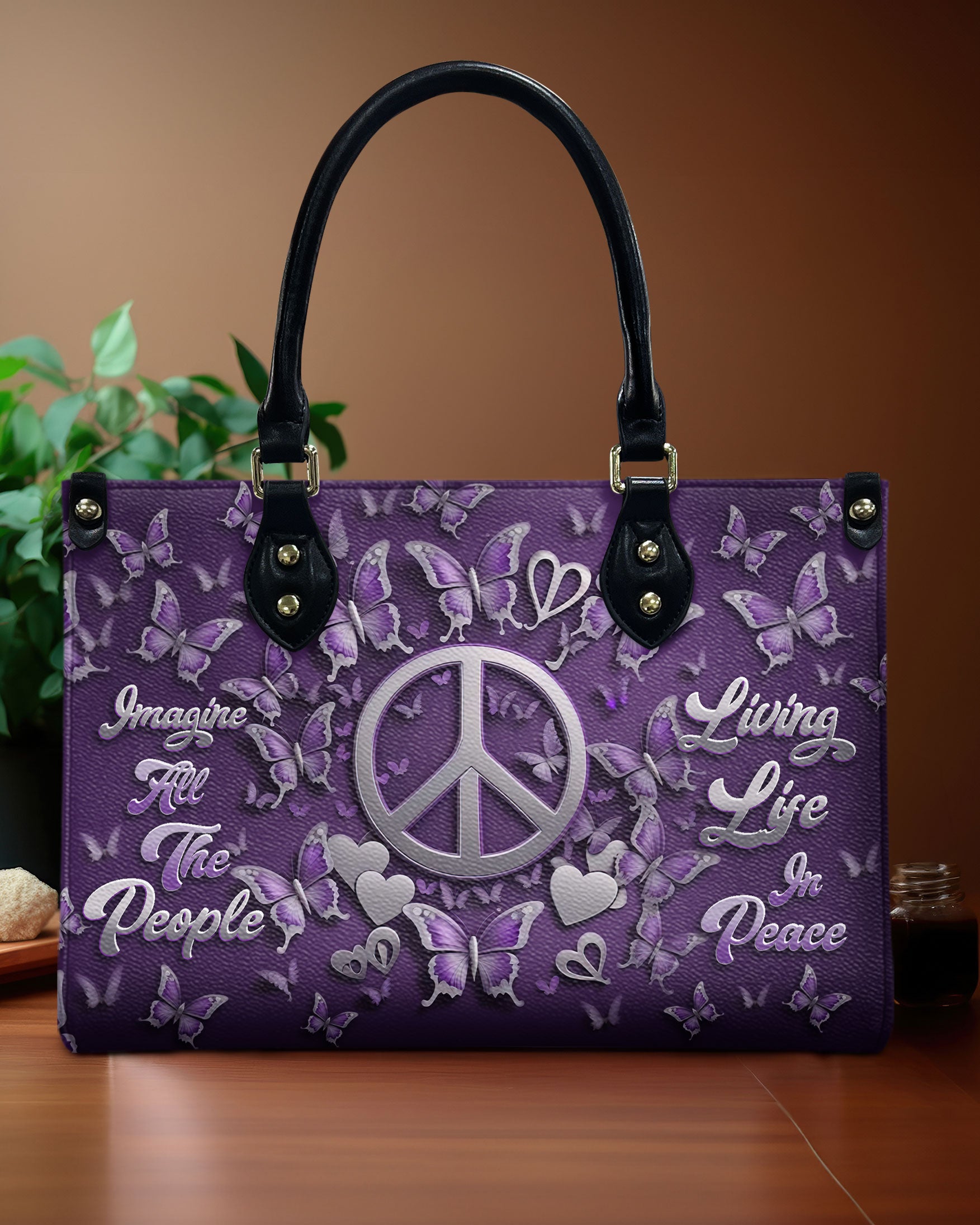 IMAGINE ALL THE PEOPLE LIVING LIFE IN PEACE LEATHER HANDBAG - TLTW2307244