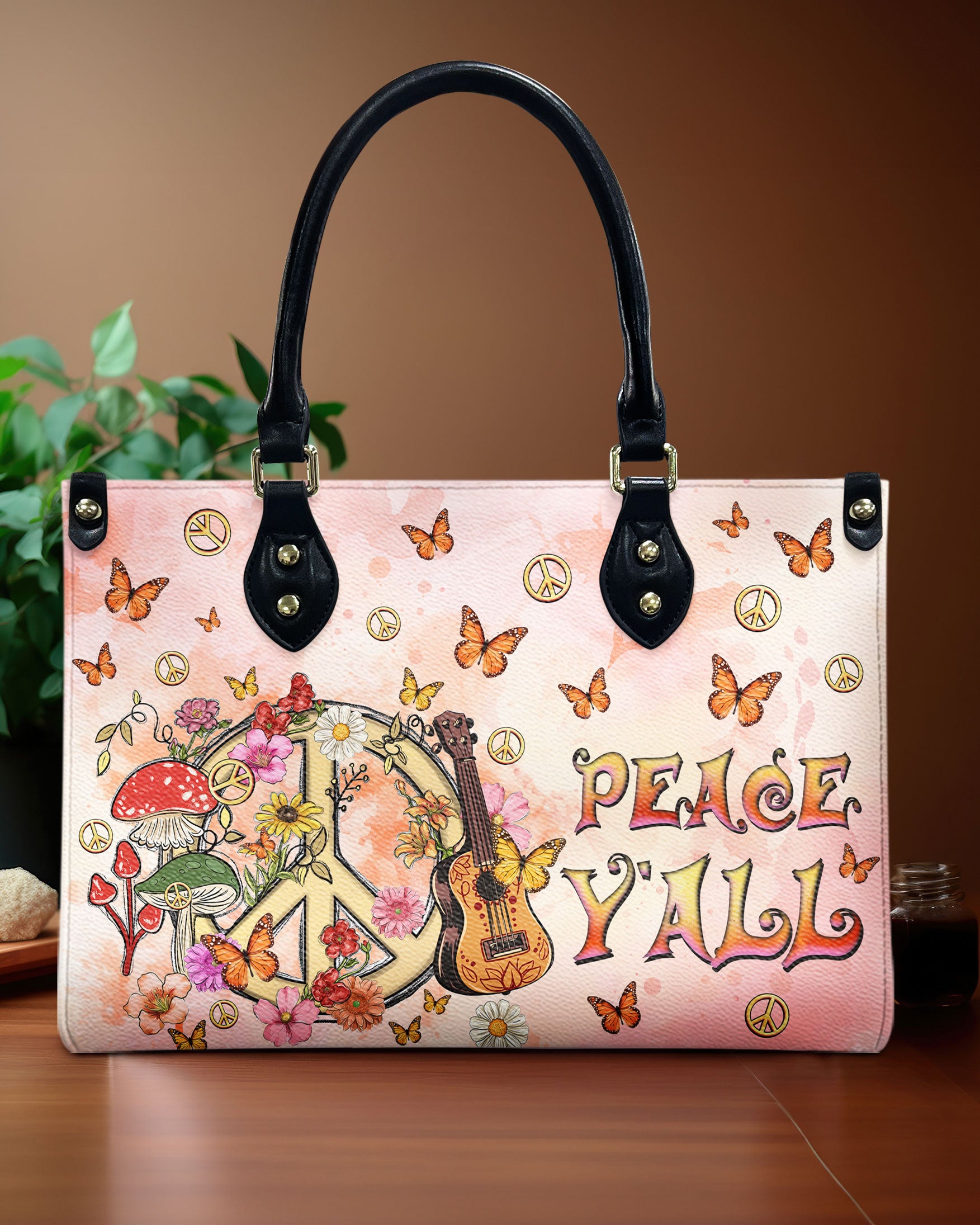 PEACE Y'ALL ALL LEATHER HANDBAG - TLNZ1010245