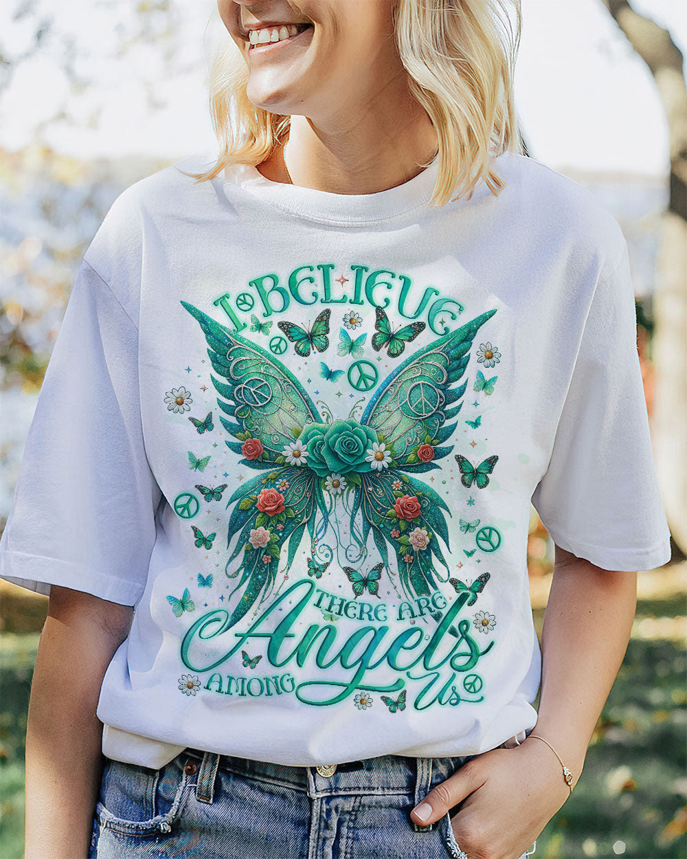 I BELIEVE THERE ARE ANGELS AMONG US WINGS COTTON SHIRT - TLNO2803246