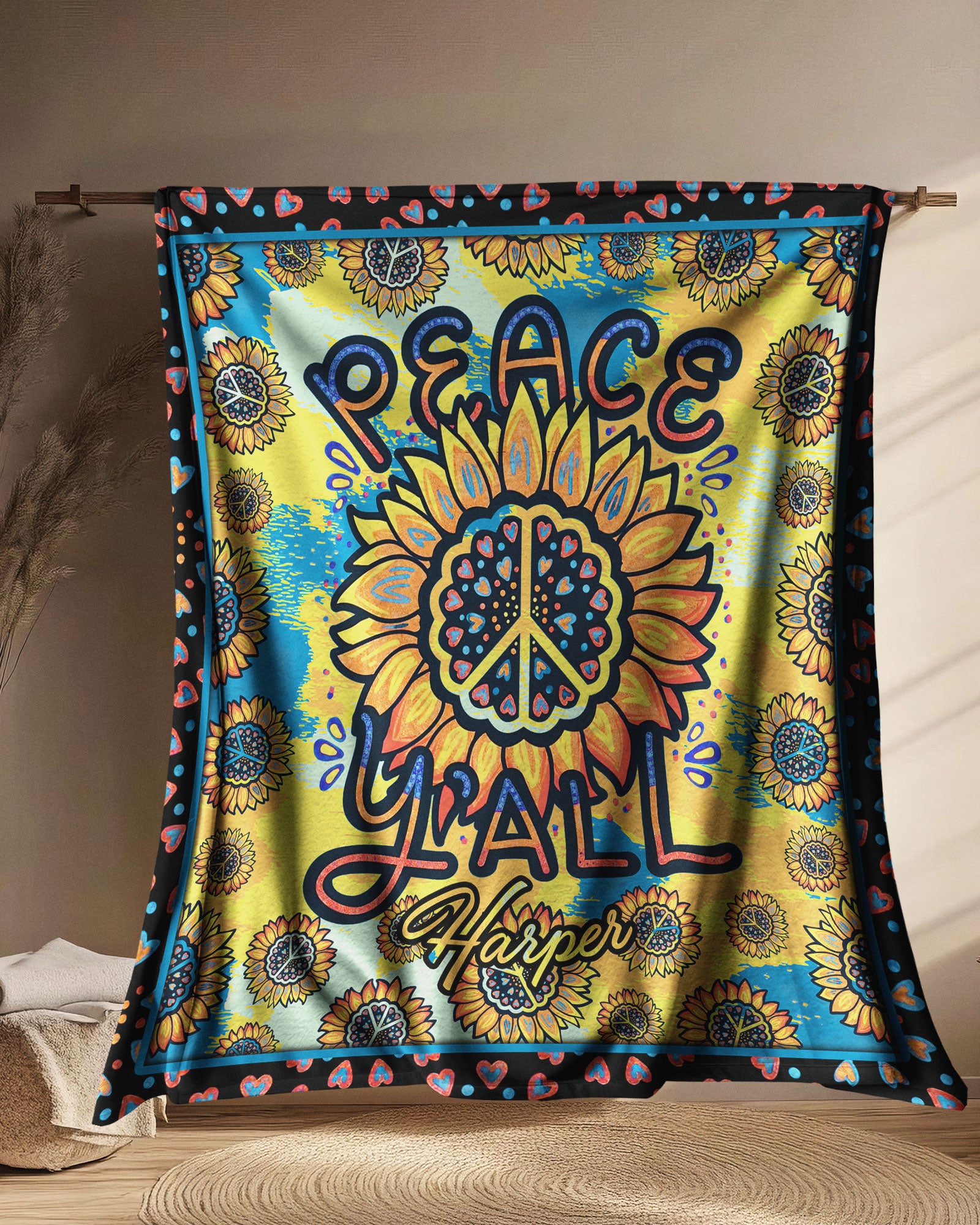 PERSONALIZED PEACE Y'ALL TIE DYE FLEECE BLANKET  - TLTR2802254