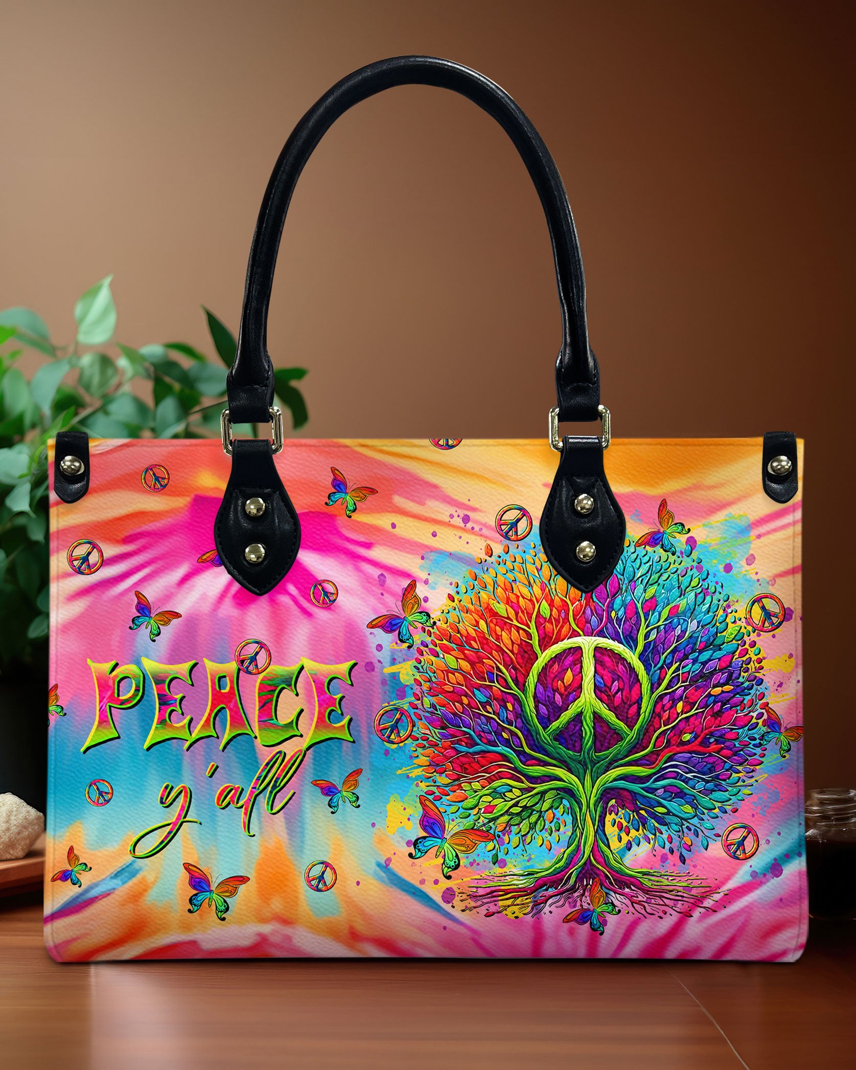 PEACE Y'ALL TREE OF LIFE  LEATHER HANDBAG - TLTR3010243