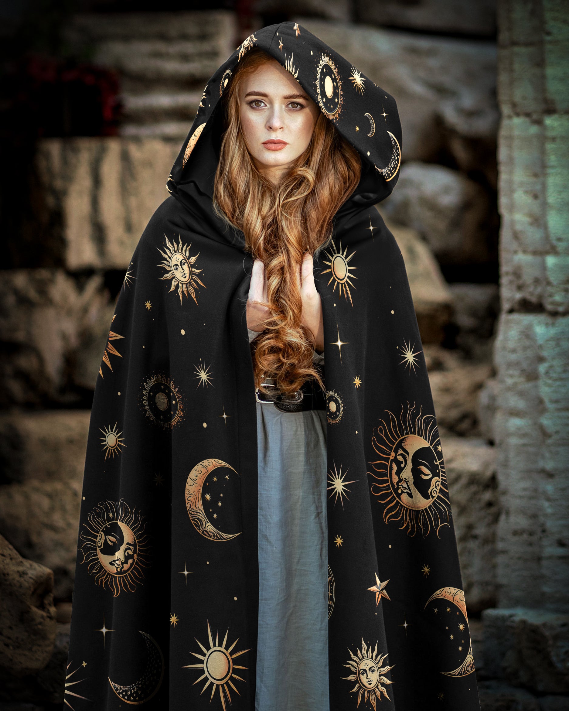 SUN AND MOON HALLOWEEN HOODED CLOAK - RI0208232