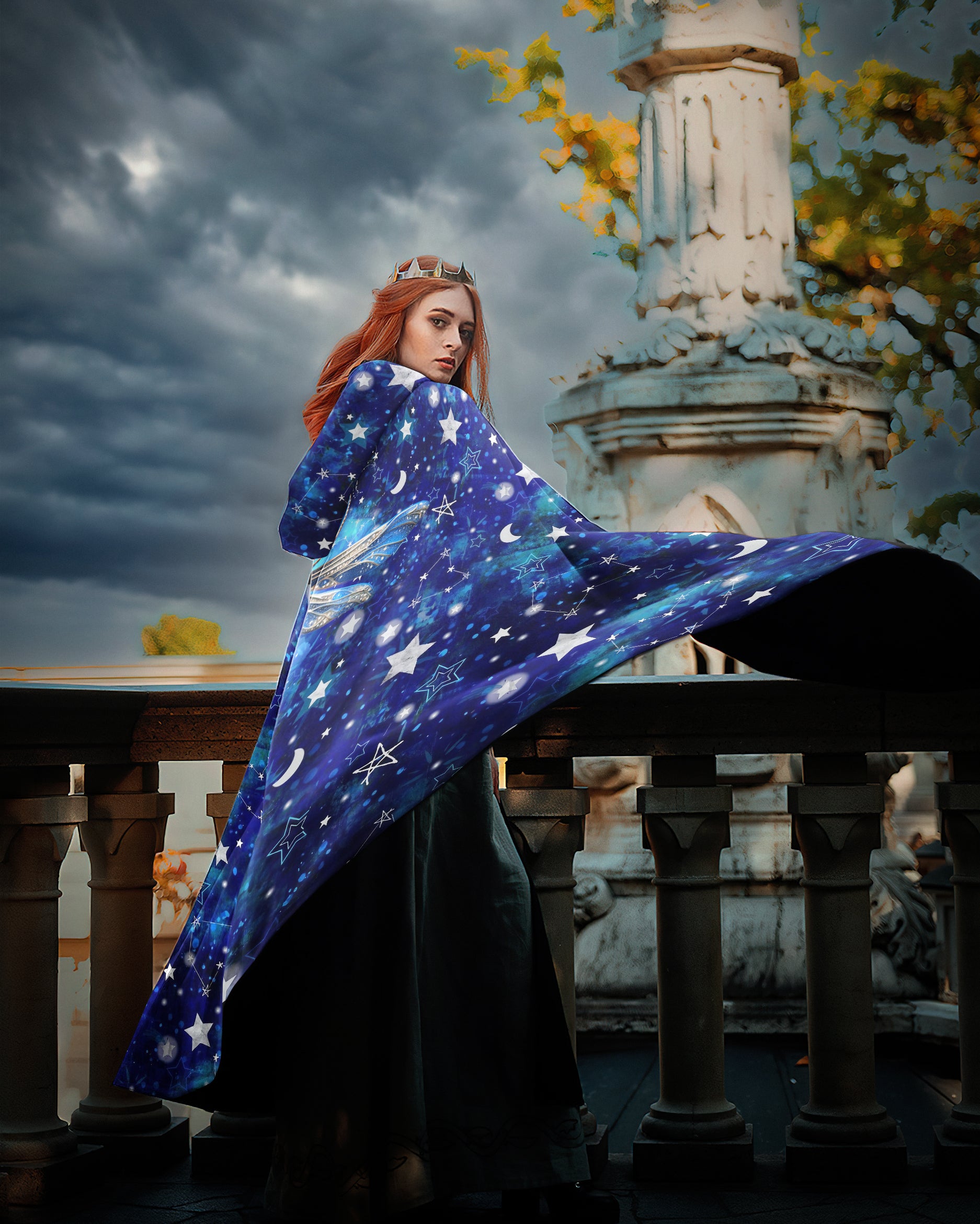 DRAGONFLY STARRY NIGHT HOODED CLOAK - YHLN0308234