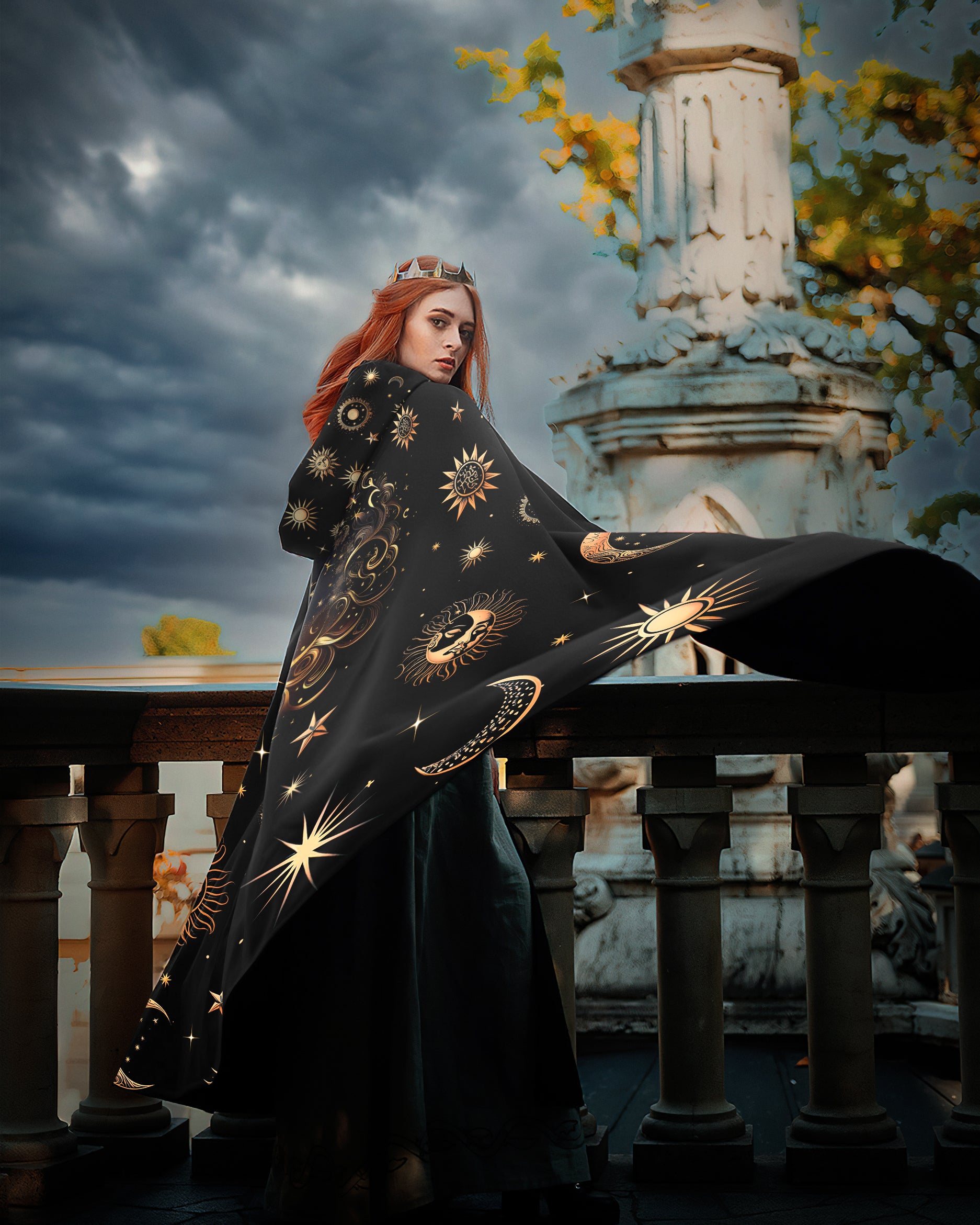 SUN AND MOON HALLOWEEN HOODED CLOAK - RI0208232