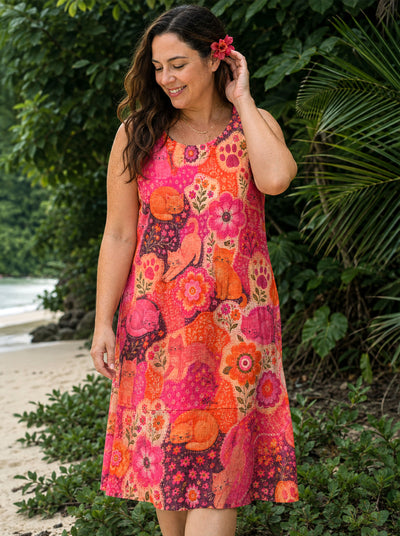 CATS AND FLORAL FLOUNCE DRESS  - TLNT0408265