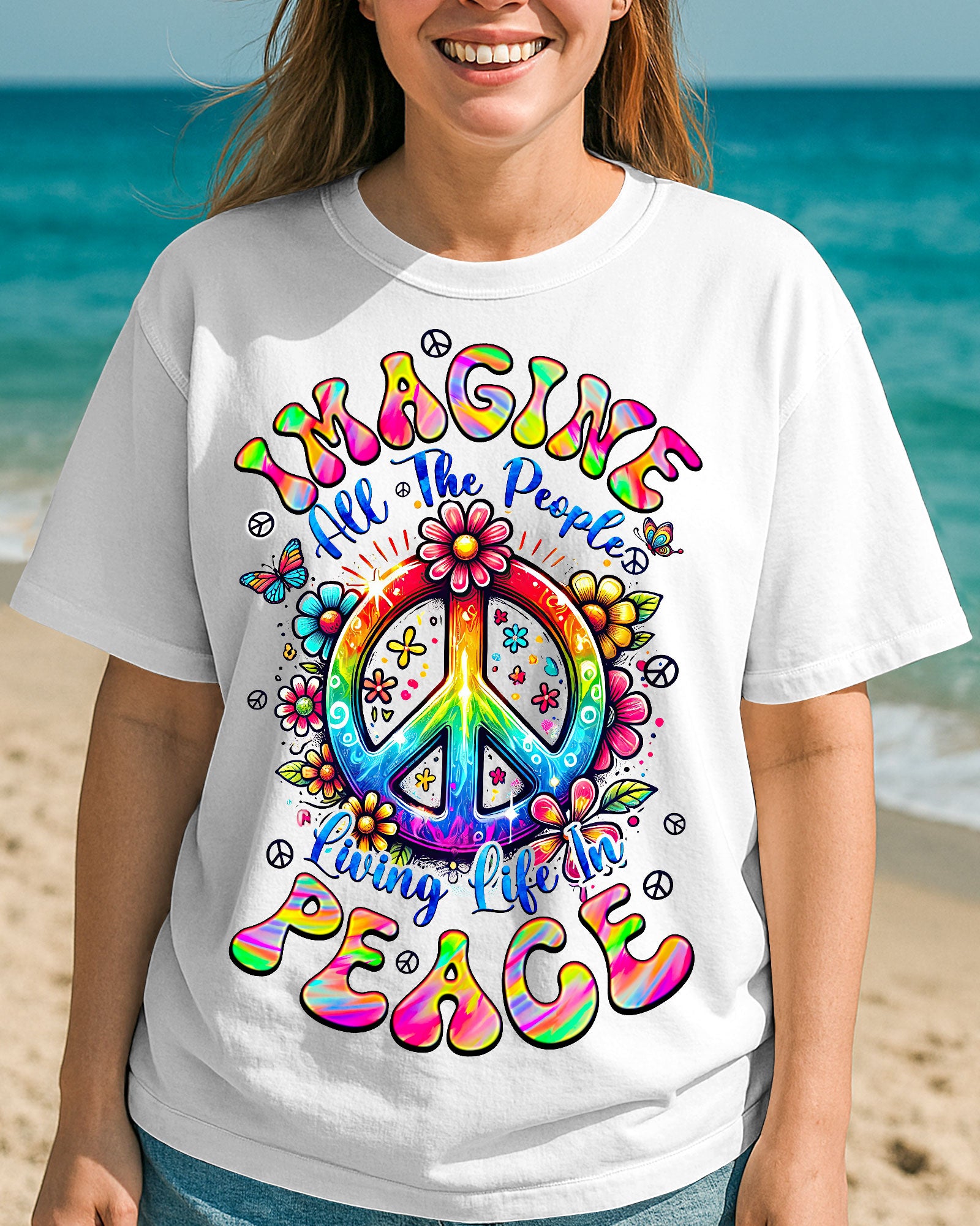 IMAGINE ALL THE PEOPLE LIVING LIFE IN PEACE TIE DYE COTTON SHIRT - TYQY1504257
