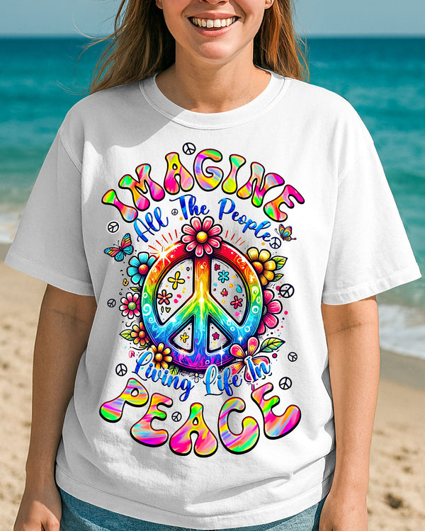 IMAGINE ALL THE PEOPLE LIVING LIFE IN PEACE TIE DYE COTTON SHIRT - TYQY1504257