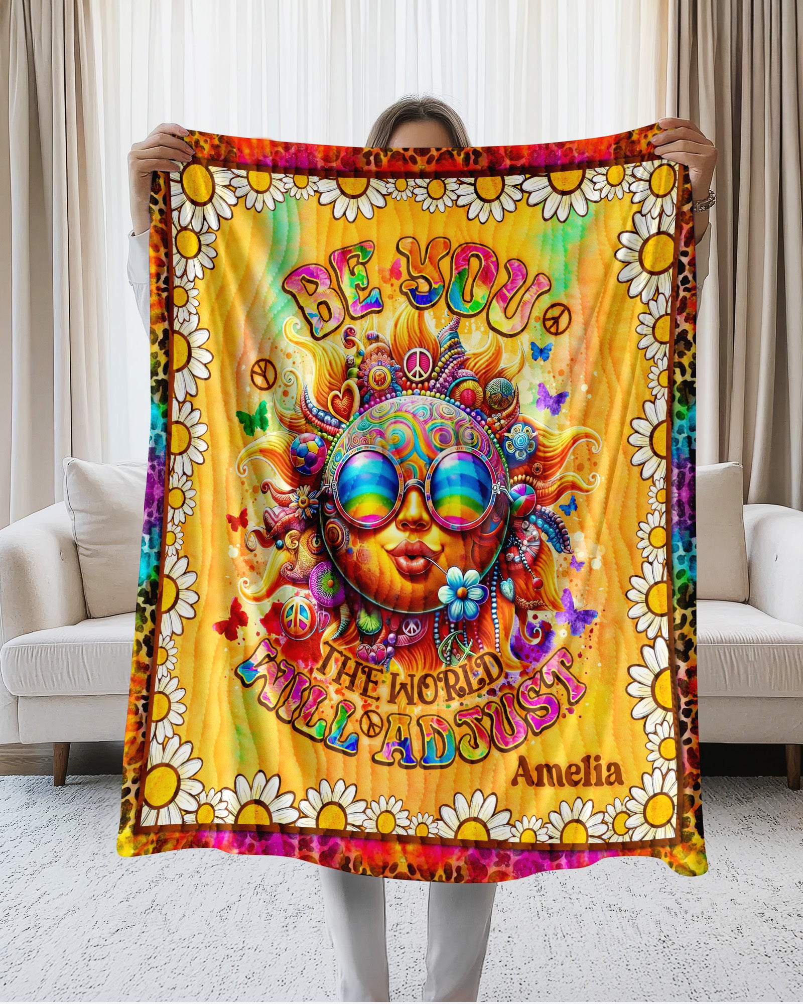 PERSONALIZED BE YOU THE WORLD WILL ADJUST SUN FLEECE BLANKET  - TLNO0703251