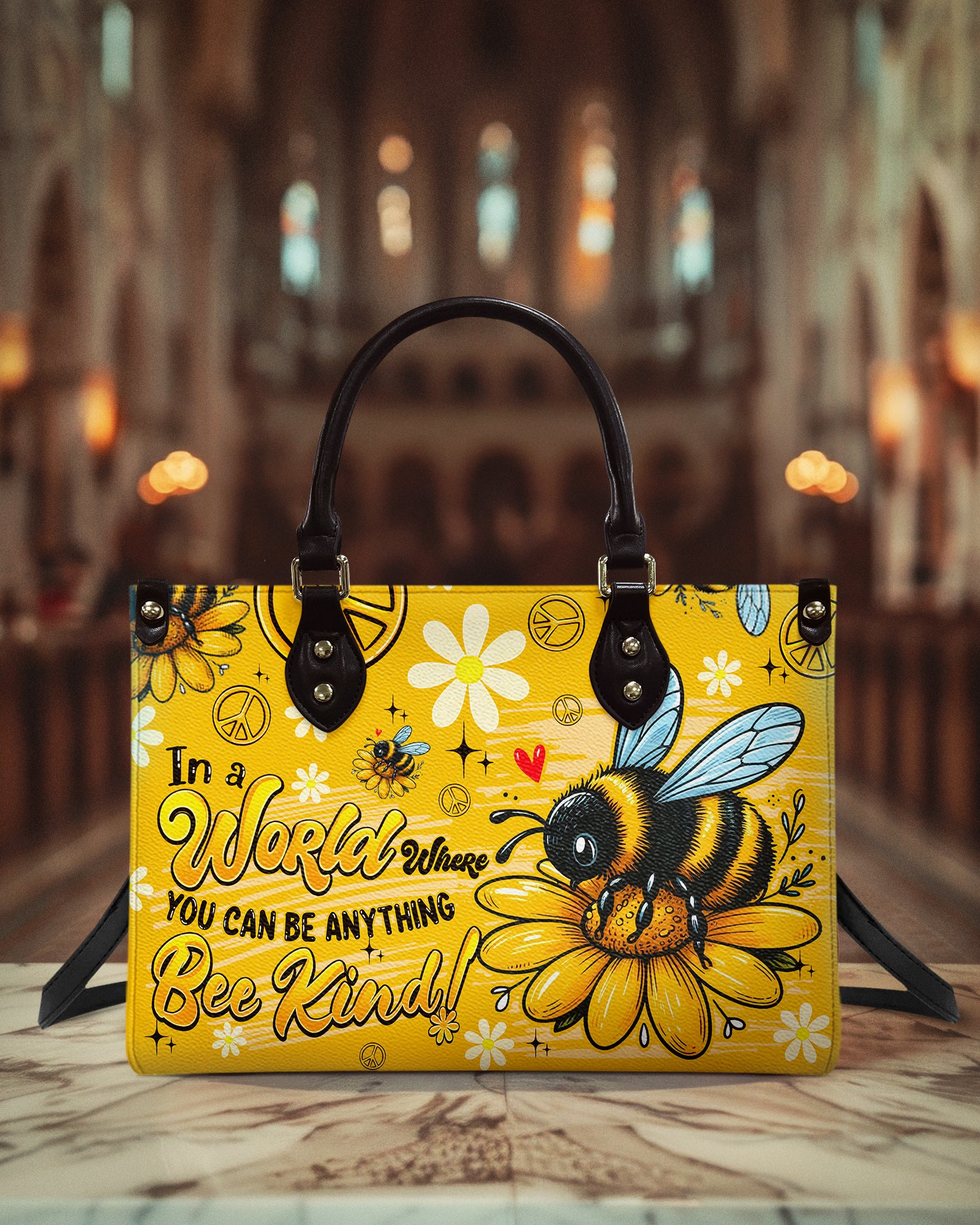 IN A WORLD WHERE YOU CAN BE ANYTHING BEE KIND LEATHER HANDBAG - TYQY03062510