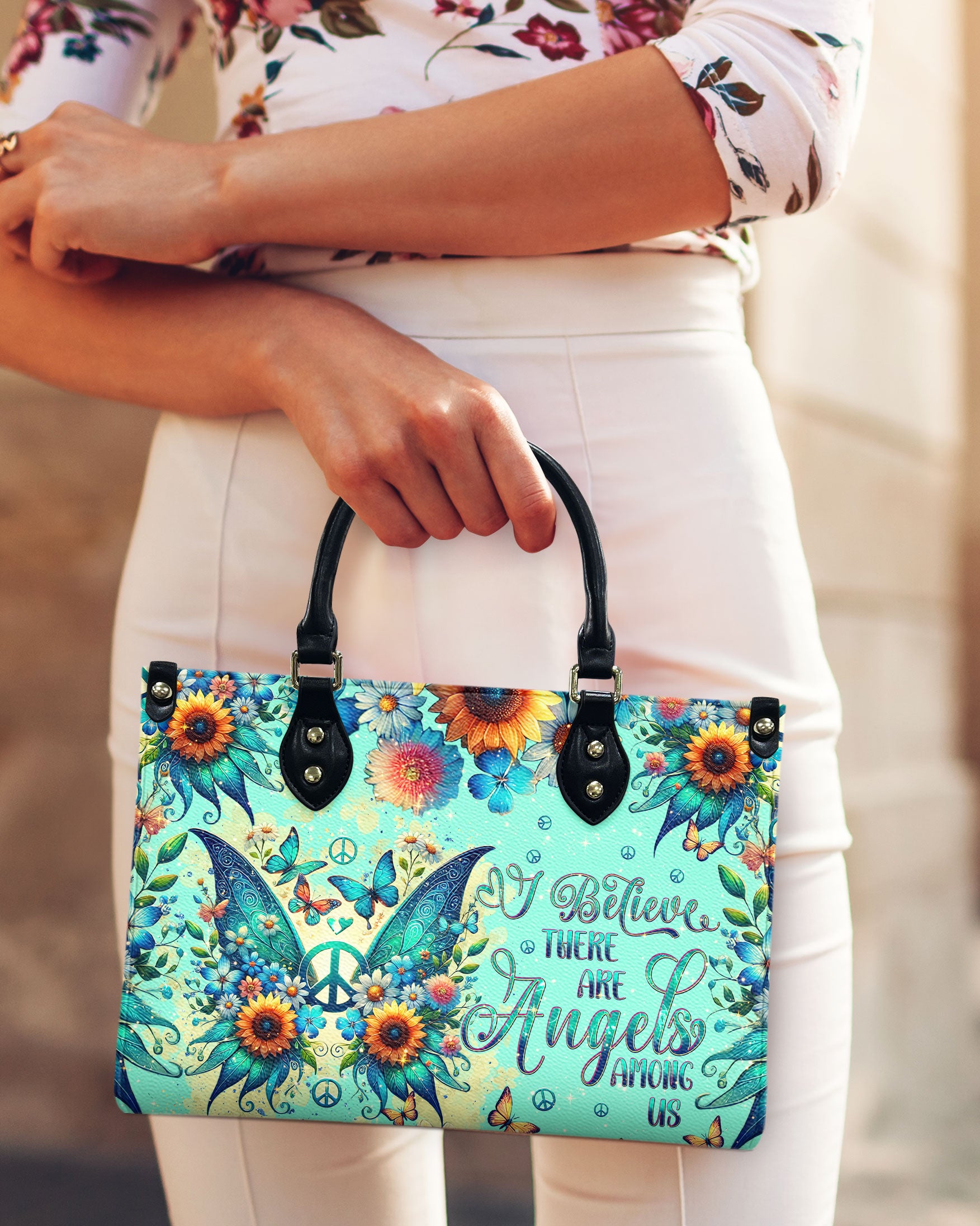 I BELIEVE THERE ARE ANGELS AMONG US WINGS LEATHER HANDBAG - TLNT1609243