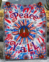 PEACE Y'ALL SUNFLOWER AMERICA TIE DYE WOVEN AND FLEECE BLANKET - TLTW2209231