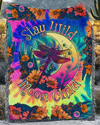 STAY WILD MOON CHILD DRAGONFLY TIE DYE WOVEN AND FLEECE BLANKET - TLNO2109234