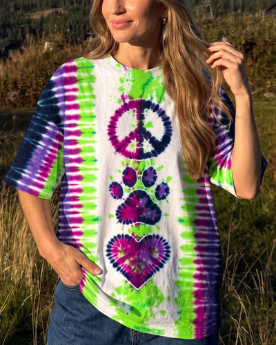 PEACE LOVE PAW GREEN PURPLE BURST ALL OVER PRINT - TYPQ2010262