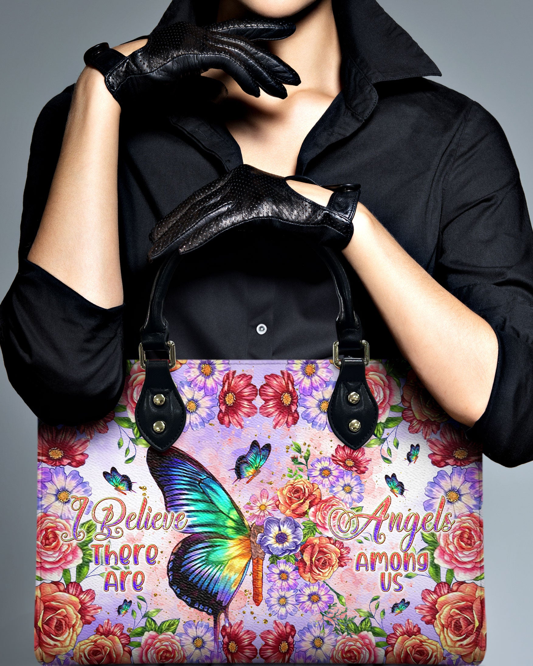 I BELIEVE THERE ARE ANGELS AMONG US BUTTERFLY LEATHER HANDBAG - TLNT1908243