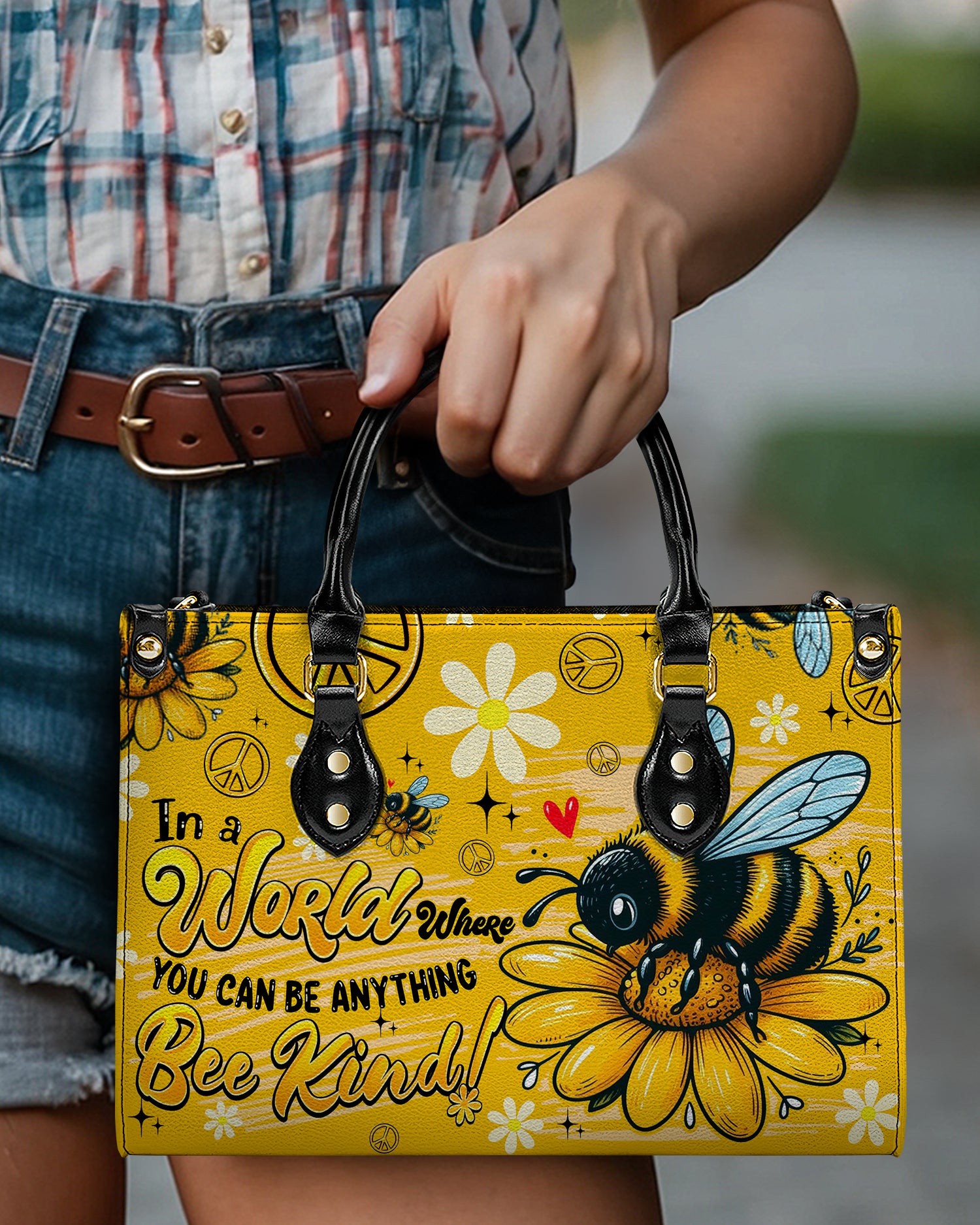 IN A WORLD WHERE YOU CAN BE ANYTHING BEE KIND LEATHER HANDBAG - TYQY03062510