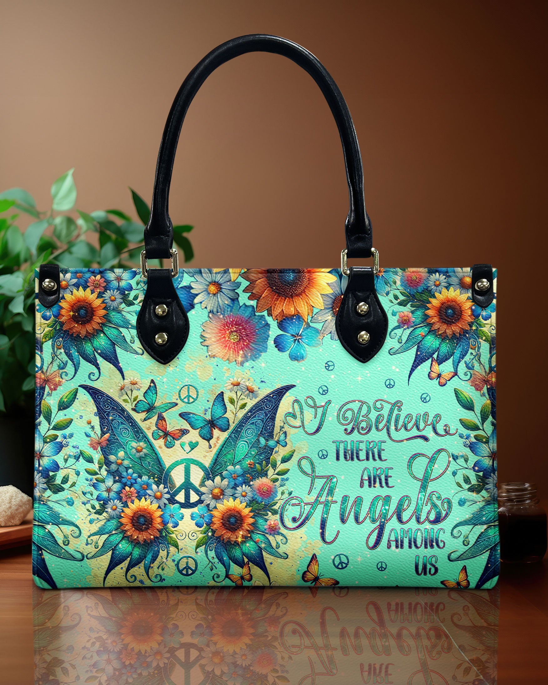 I BELIEVE THERE ARE ANGELS AMONG US WINGS LEATHER HANDBAG - TLNT1609243