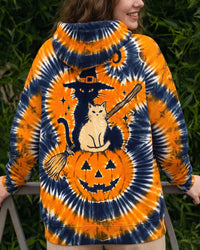WITCHY BLACK CAT AND KITTEN BROOM SWIRL HALLOWEEN ALL OVER PRINT - TYPQ0509266