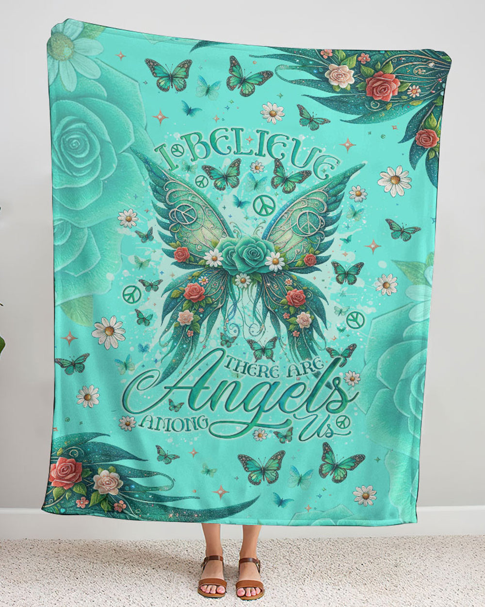 I BELIEVE THERE ARE ANGELS AMONG US WINGS FLEECE BLANKET - TLNO2803247