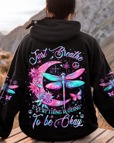 JUST BREATHE DRAGONFLY CRESENT MOON ALL OVER PRINT - YHKD2711231