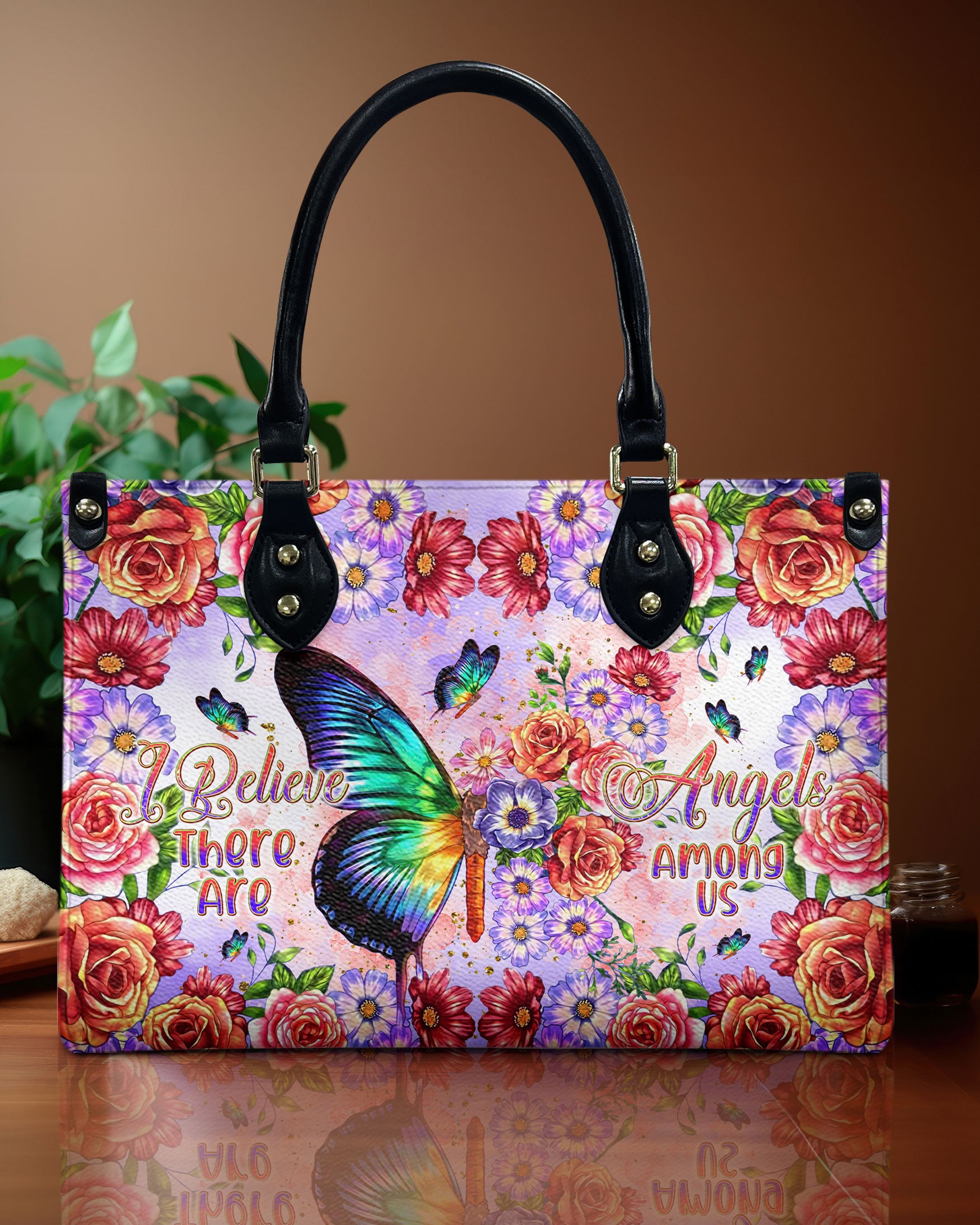 I BELIEVE THERE ARE ANGELS AMONG US BUTTERFLY LEATHER HANDBAG - TLNT1908243