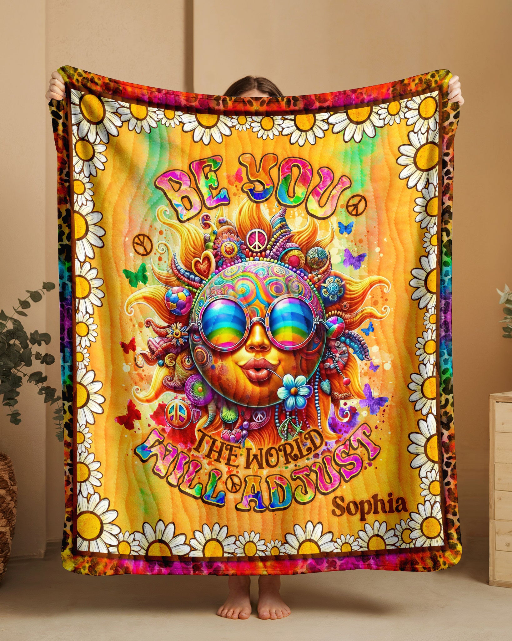 PERSONALIZED BE YOU THE WORLD WILL ADJUST SUN FLEECE BLANKET  - TLNO0703251