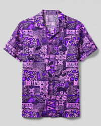 PURPLE WITCH CAT HALLOWEEN PATCHWORK CAMP SHIRT - TYQY1709266