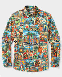HOLIDAY VAN ANIMAL CHRISTMAS PATCHWORK LONG SLEEVE BUTTON-DOWN SHIRT - TYQY0110264