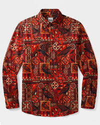 TRIBAL CRIMSON RAVEN PATCHWORK LONG SLEEVE BUTTON-DOWN SHIRT - TYQY0509264