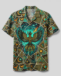 COSMIC FIRE PHOENIX PATCHWORK CAMP SHIRT - TYQY1609262