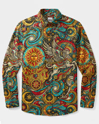 COSMIC SUN CHARIOT LONG SLEEVE BUTTON-DOWN SHIRT - TYQY1509266