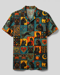 MYSTIC BLACK CAT PATCHWORK CAMP SHIRT - TYQY0309265