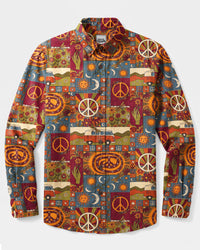 RETRO HIPPIE BUS PATCHWORK LONG SLEEVE BUTTON-DOWN SHIRT - TYQY2708265