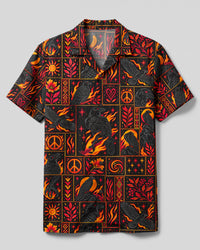 FLAMING PEACE RAVEN PATCHWORK CAMP SHIRT - TYQY2309266