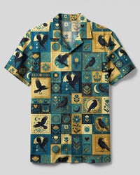 MYSTIC RAVEN AND MOON CELESTIAL PATCHWORK CAMP SHIRT - TYQY0309268