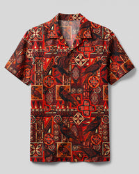 TRIBAL CRIMSON RAVEN PATCHWORK CAMP SHIRT - TYQY0509263