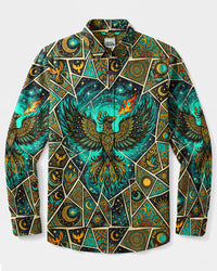 COSMIC FIRE PHOENIX PATCHWORK LONG SLEEVE BUTTON-DOWN SHIRT - TYQY1609263