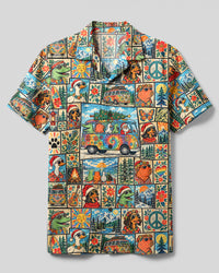 HOLIDAY VAN ANIMAL CHRISTMAS PATCHWORK CAMP SHIRT - TYQY0110263