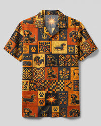 COOL DACHSHUND PEACE AND MUSIC PATCHWORK CAMP SHIRT - TYQY2808262