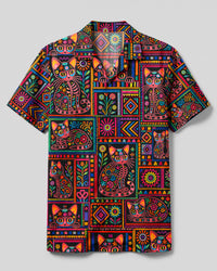 DIA DE MUERTOS CAT ART PATCHWORK CAMP SHIRT - TYQY2108263