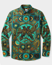 CELESTIAL MYSTIC RAVEN PATCHWORK LONG SLEEVE BUTTON-DOWN SHIRT - TYQY15092610
