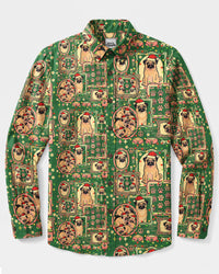 A HOLLY JOLLY PUG-MAS DOG CHRISTMAS LONG SLEEVE BUTTON-DOWN SHIRT - TYQY0110268