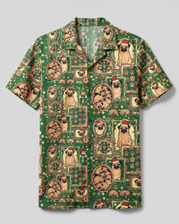 A HOLLY JOLLY PUG-MAS DOG CHRISTMAS CAMP SHIRT - TYQY0110267
