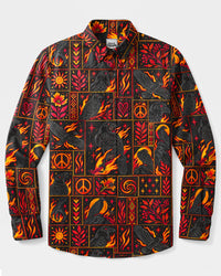 FLAMING PEACE RAVEN PATCHWORK LONG SLEEVE BUTTON-DOWN SHIRT - TYQY2309267