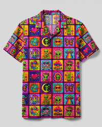 GROOVY ALIEN OUTER SPACE GRANNY SQUARES CAMP SHIRT - TYQY2108269