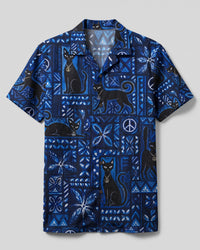 MIDNIGHT BLACK CAT PATCHWORK CAMP SHIRT - TYQY1908262