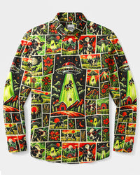 UFO COW PATCHWORK LONG SLEEVE BUTTON-DOWN SHIRT - TYQY2109264