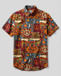 RETRO HIPPIE BUS PATCHWORK BUTTON-DOWN COLLAR SHIRT - TYQY2708263