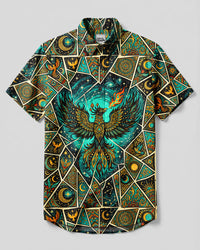 COSMIC FIRE PHOENIX PATCHWORK BUTTON-DOWN COLLAR SHIRT - TYQY1609261
