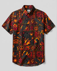 FLAMING PEACE RAVEN PATCHWORK BUTTON-DOWN COLLAR SHIRT - TYQY2309265