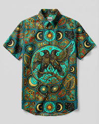 CELESTIAL MYSTIC RAVEN PATCHWORK BUTTON-DOWN COLLAR SHIRT - TYQY1509268
